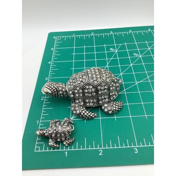Turtle Bejeweled Pin & Hinged Trinket Box Australian Crystals-Green Eyes-NOS - Picture 7 of 7